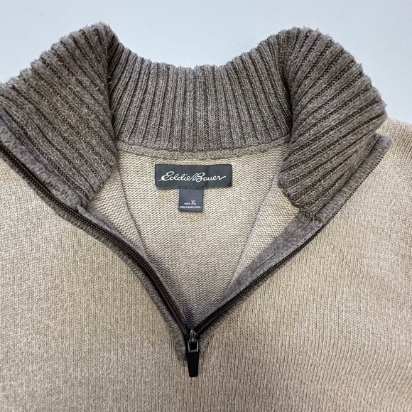 Eddie Bauer 100% cotton 1/4 zip tan knit sweater size XL - Picture 4 of 14
